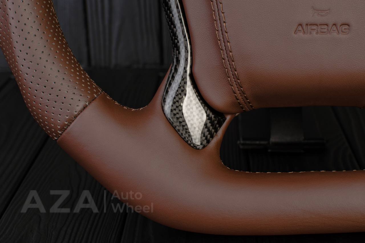 Steering wheel GMC Sierra Silverado Denali 2014-2018 Carbon fiber trims/Genuine Cocoa/Napa/Perforated leather/Center cover (any color stripe and stitch) - Image 11