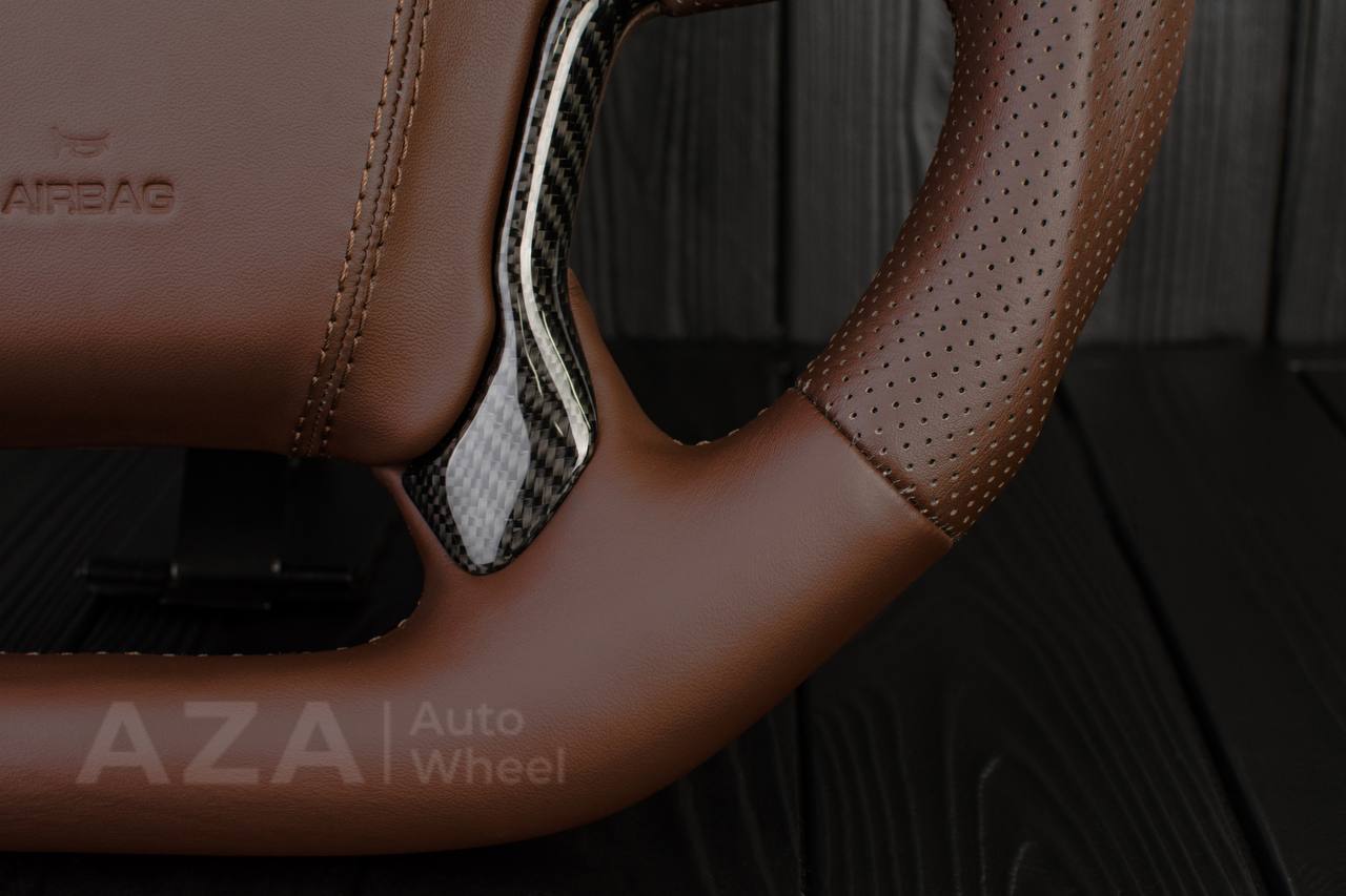 Steering wheel GMC Sierra Silverado Denali 2014-2018 Carbon fiber trims/Genuine Cocoa/Napa/Perforated leather/Center cover (any color stripe and stitch) - Image 12