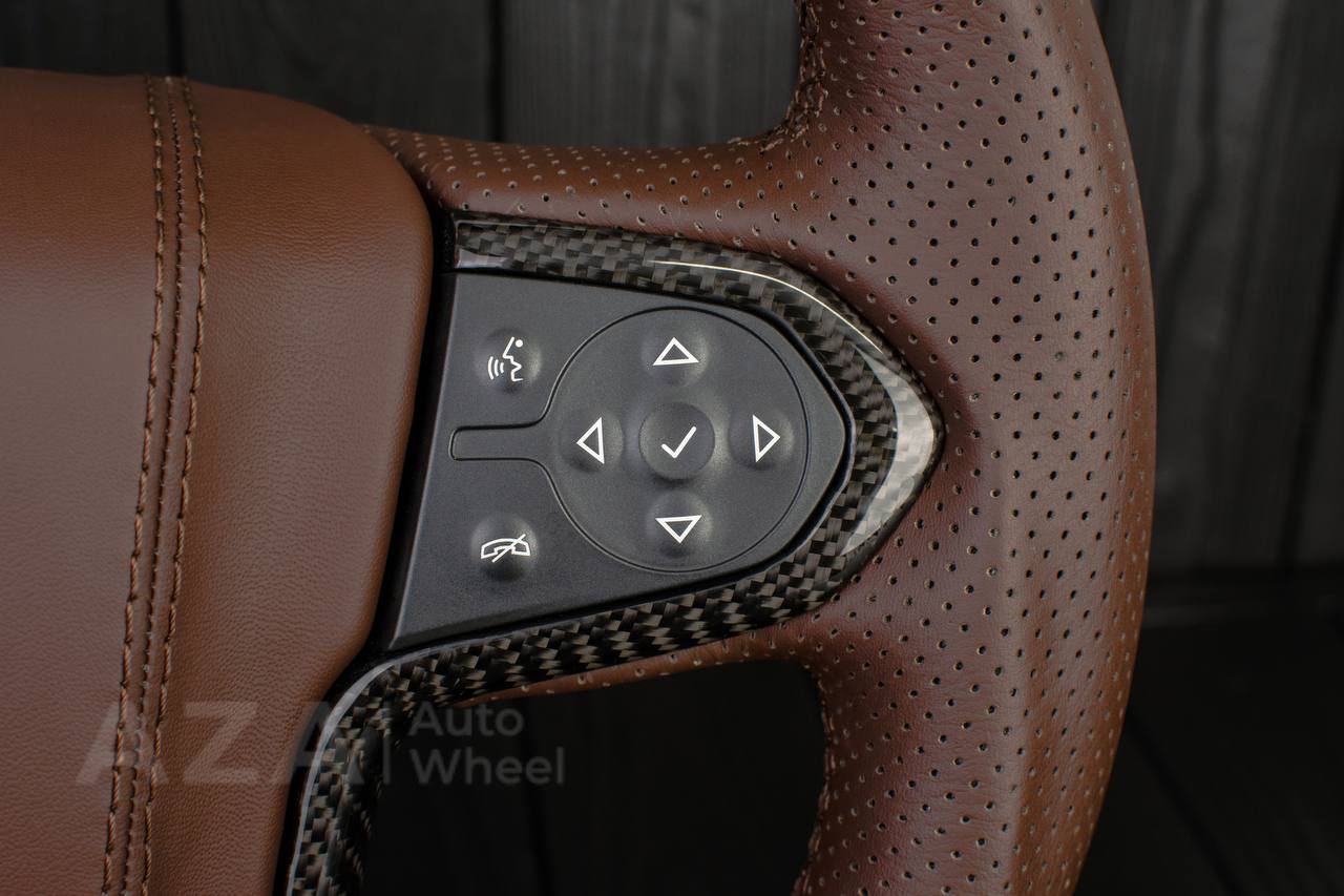 Steering wheel GMC Sierra Silverado Denali 2014-2018 Carbon fiber trims/Genuine Cocoa/Napa/Perforated leather/Center cover (any color stripe and stitch) - Image 13