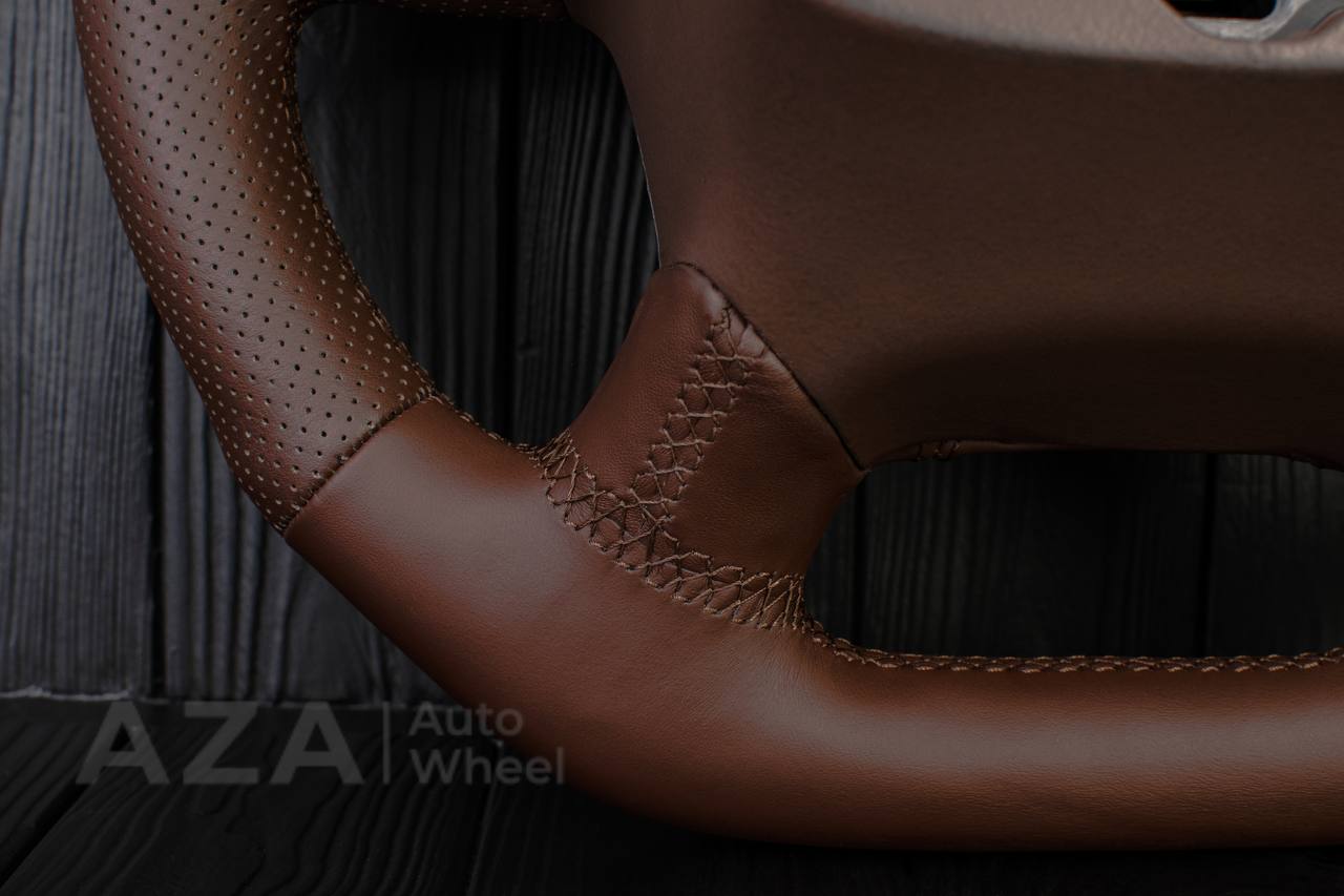 Steering wheel GMC Sierra Silverado Denali 2014-2018 Carbon fiber trims/Genuine Cocoa/Napa/Perforated leather/Center cover (any color stripe and stitch) - Image 15