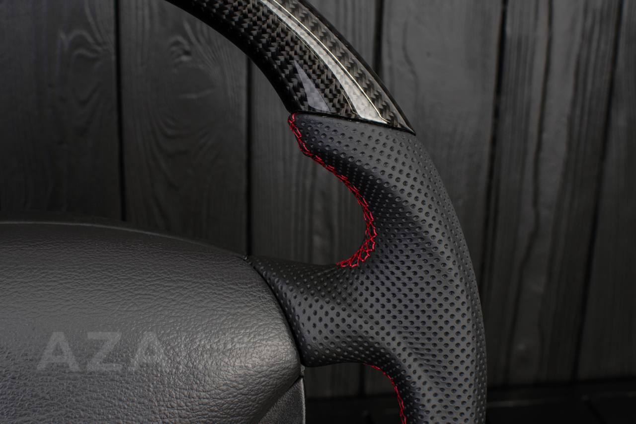 Steering wheel Ford Mustang GT Cobra Carbon fiber/Perforated leather/Red stripe - Image 8