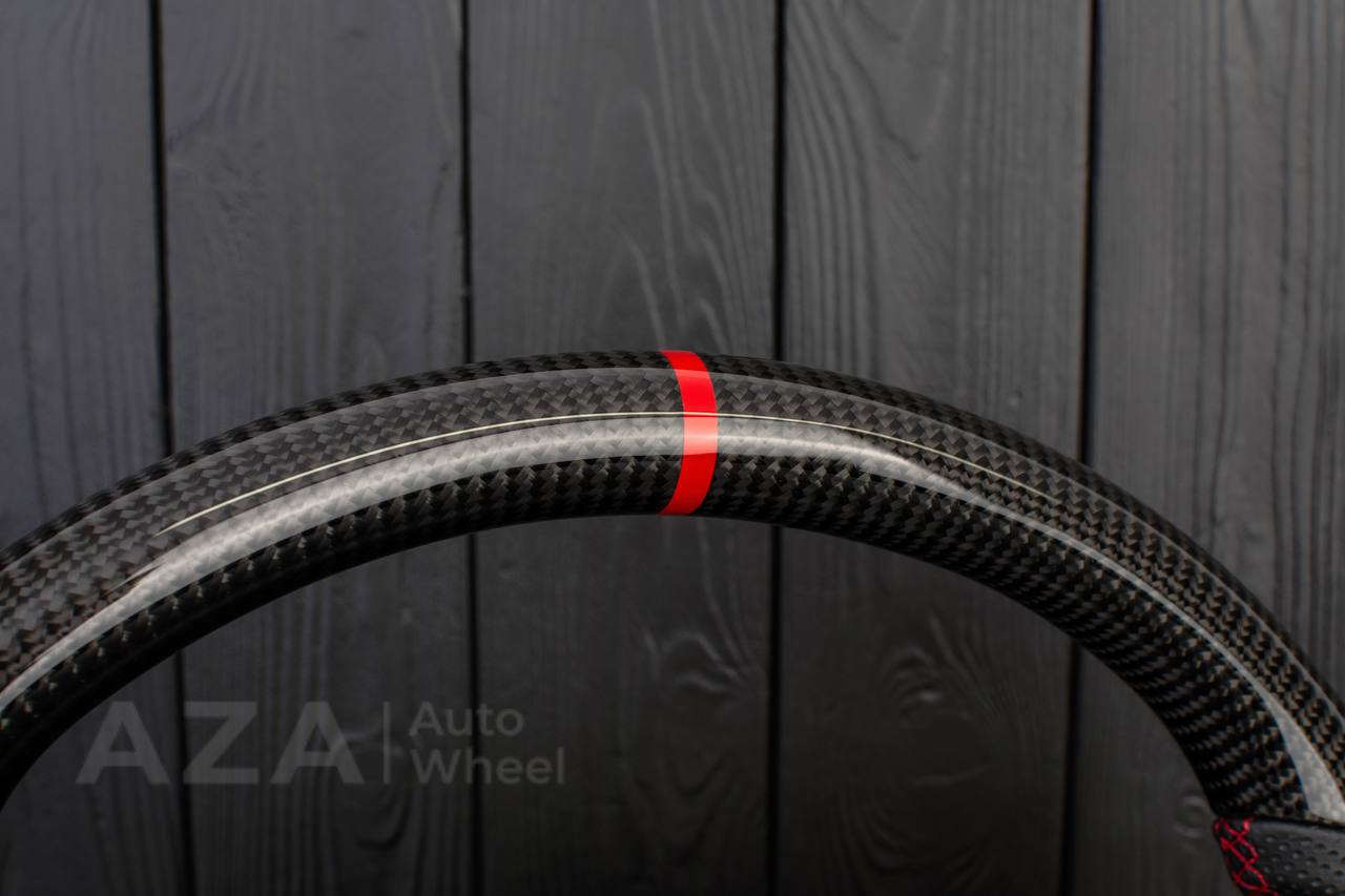 Steering wheel Ford Mustang GT Cobra Carbon fiber/Perforated leather/Red stripe - Image 9