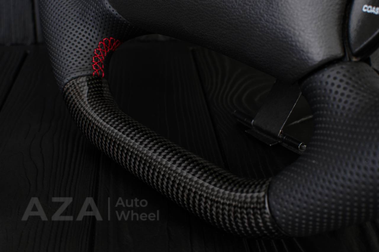 Steering wheel Ford Mustang GT Cobra Carbon fiber/Perforated leather/Red stripe - Image 11