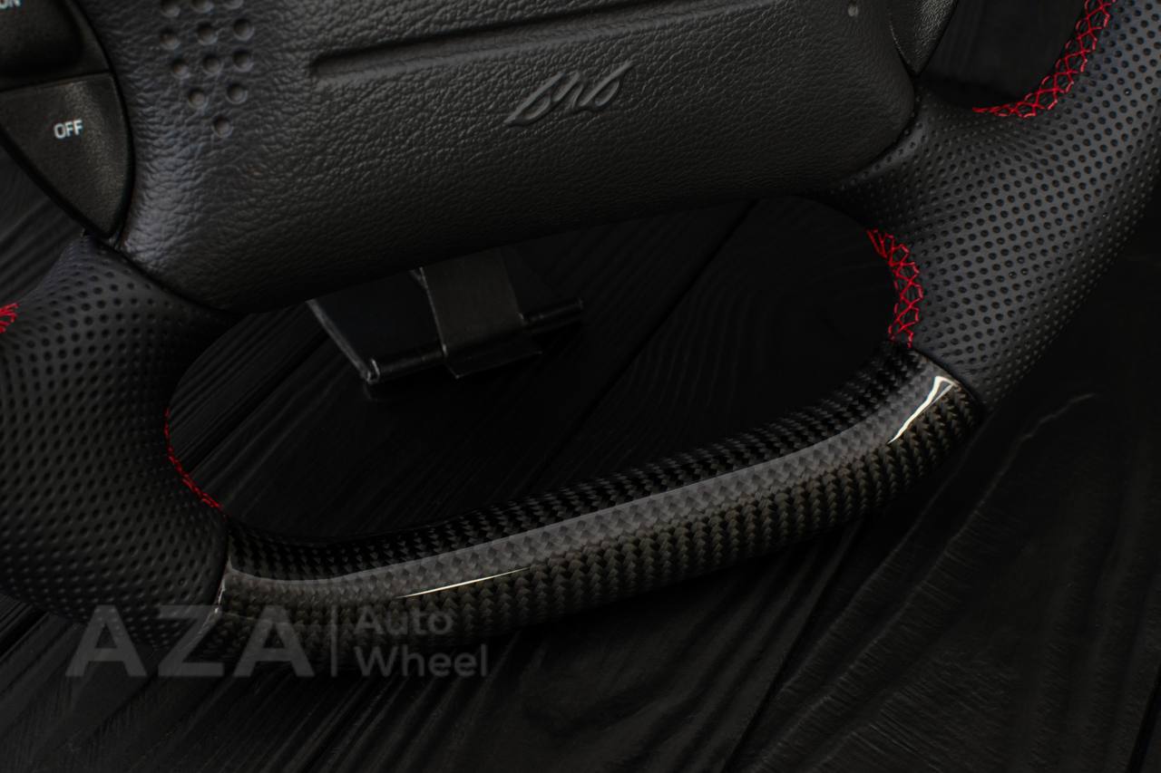 Steering wheel Ford Mustang GT Cobra Carbon fiber/Perforated leather/Red stripe - Image 13