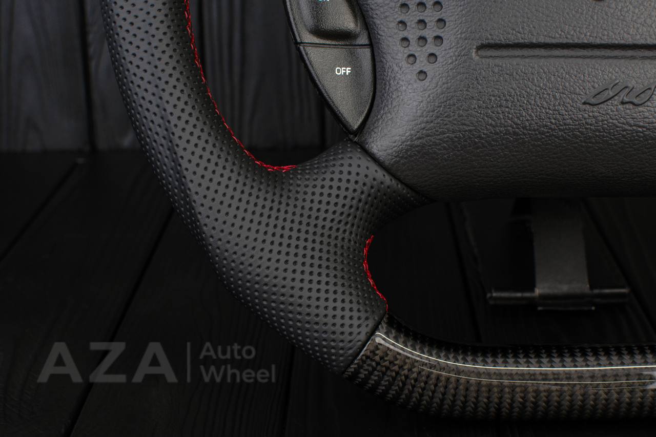 Steering wheel Ford Mustang GT Cobra Carbon fiber/Perforated leather/Red stripe - Image 14