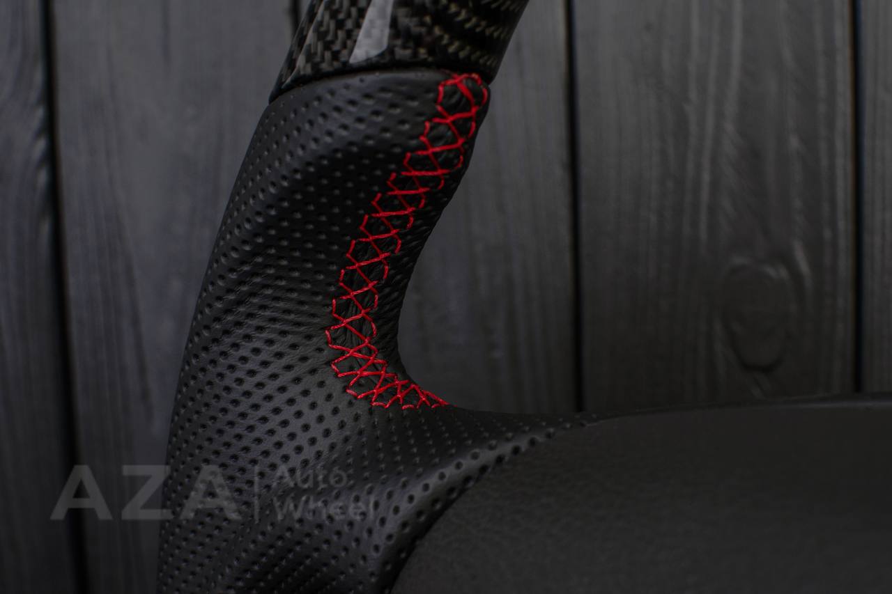Steering wheel Ford Mustang GT Cobra Carbon fiber/Perforated leather/Red stripe - Image 16