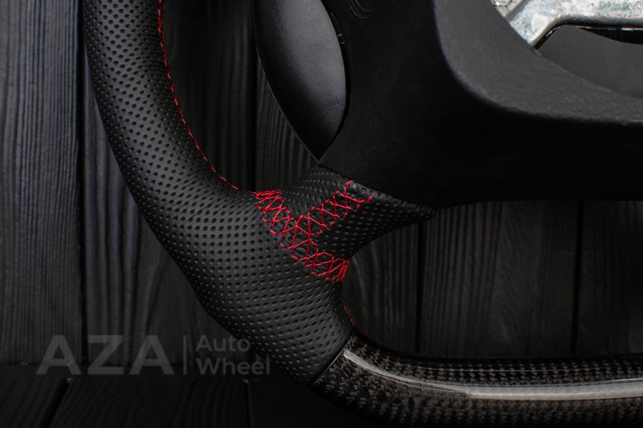 Steering wheel Ford Mustang GT Cobra Carbon fiber/Perforated leather/Red stripe - Image 18