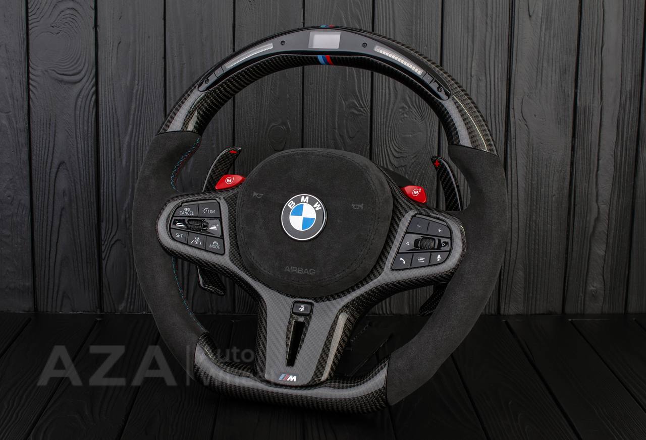 Steering wheel 2018+ BMW F90 M5 G80 M3 M4 M8 X5M X6M X3M X4M Heated Carbon fiber/Alcantara/Led screen/M stripe/ Air bag cover/ Extended paddle shifters - Image 3