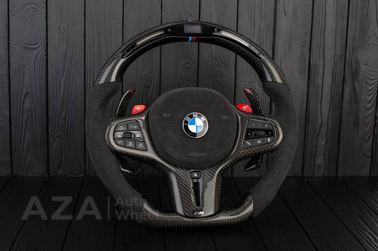 Steering wheel 2018+ BMW F90 M5 G80 M3 M4 M8 X5M X6M X3M X4M Heated Carbon fiber/Alcantara/Led screen/M stripe/ Air bag cover/ Extended paddle shifters - Image 4