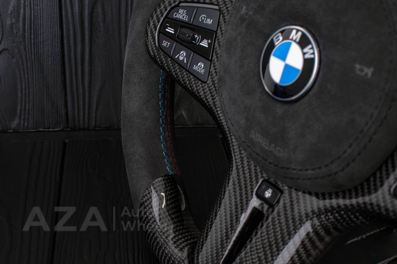Steering wheel 2018+ BMW F90 M5 G80 M3 M4 M8 X5M X6M X3M X4M Heated Carbon fiber/Alcantara/Led screen/M stripe/ Air bag cover/ Extended paddle shifters - Image 8