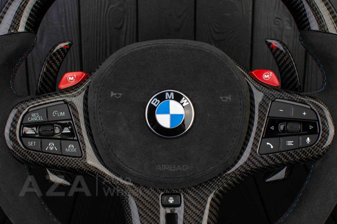 Steering wheel 2018+ BMW F90 M5 G80 M3 M4 M8 X5M X6M X3M X4M Heated Carbon fiber/Alcantara/Led screen/M stripe/ Air bag cover/ Extended paddle shifters - Image 9