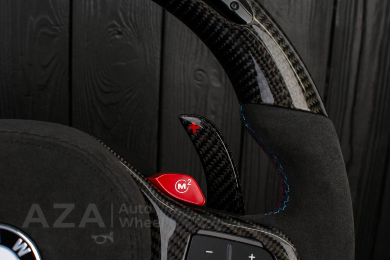 Steering wheel 2018+ BMW F90 M5 G80 M3 M4 M8 X5M X6M X3M X4M Heated Carbon fiber/Alcantara/Led screen/M stripe/ Air bag cover/ Extended paddle shifters - Image 10