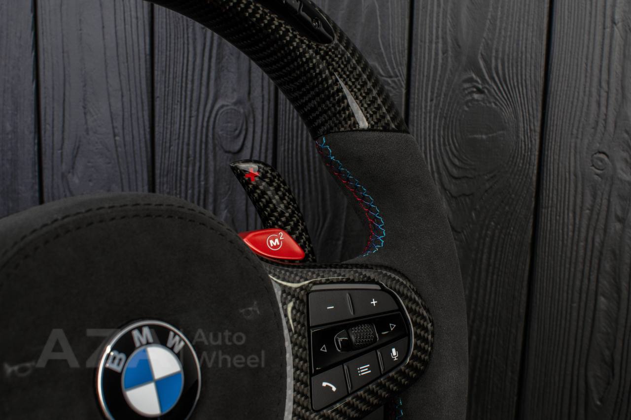 Steering wheel 2018+ BMW F90 M5 G80 M3 M4 M8 X5M X6M X3M X4M Heated Carbon fiber/Alcantara/Led screen/M stripe/ Air bag cover/ Extended paddle shifters - Image 14