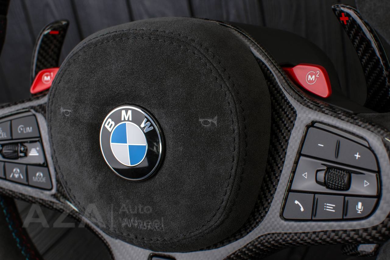 Steering wheel 2017+ BMW F90 M5 G80 M3 M4 M8 X5M X6M X3M X4M Carbon fiber/Alcantara/Green stripe(drivers assist+heated) + Air bag cover - Image 5
