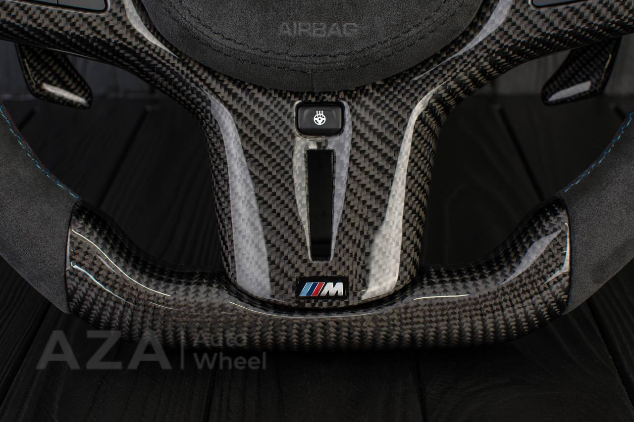 Steering wheel 2017+ BMW F90 M5 G80 M3 M4 M8 X5M X6M X3M X4M Carbon fiber/Alcantara/Green stripe(drivers assist+heated) + Air bag cover - Image 10