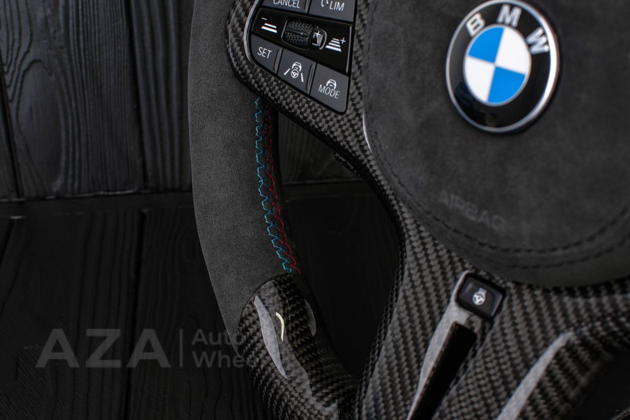 Steering wheel 2017+ BMW F90 M5 G80 M3 M4 M8 X5M X6M X3M X4M Carbon fiber/Alcantara/Green stripe(drivers assist+heated) + Air bag cover - Image 12