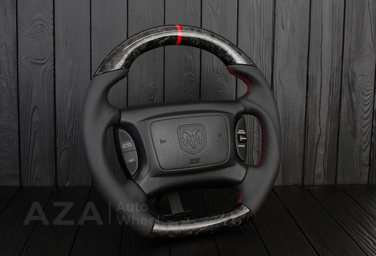 Custom Steering wheel DODGE RAM Dakota 2ND GEN 1998-2002 Forged carbon/Napa italian leather/Red details (can be any color) - Image 4
