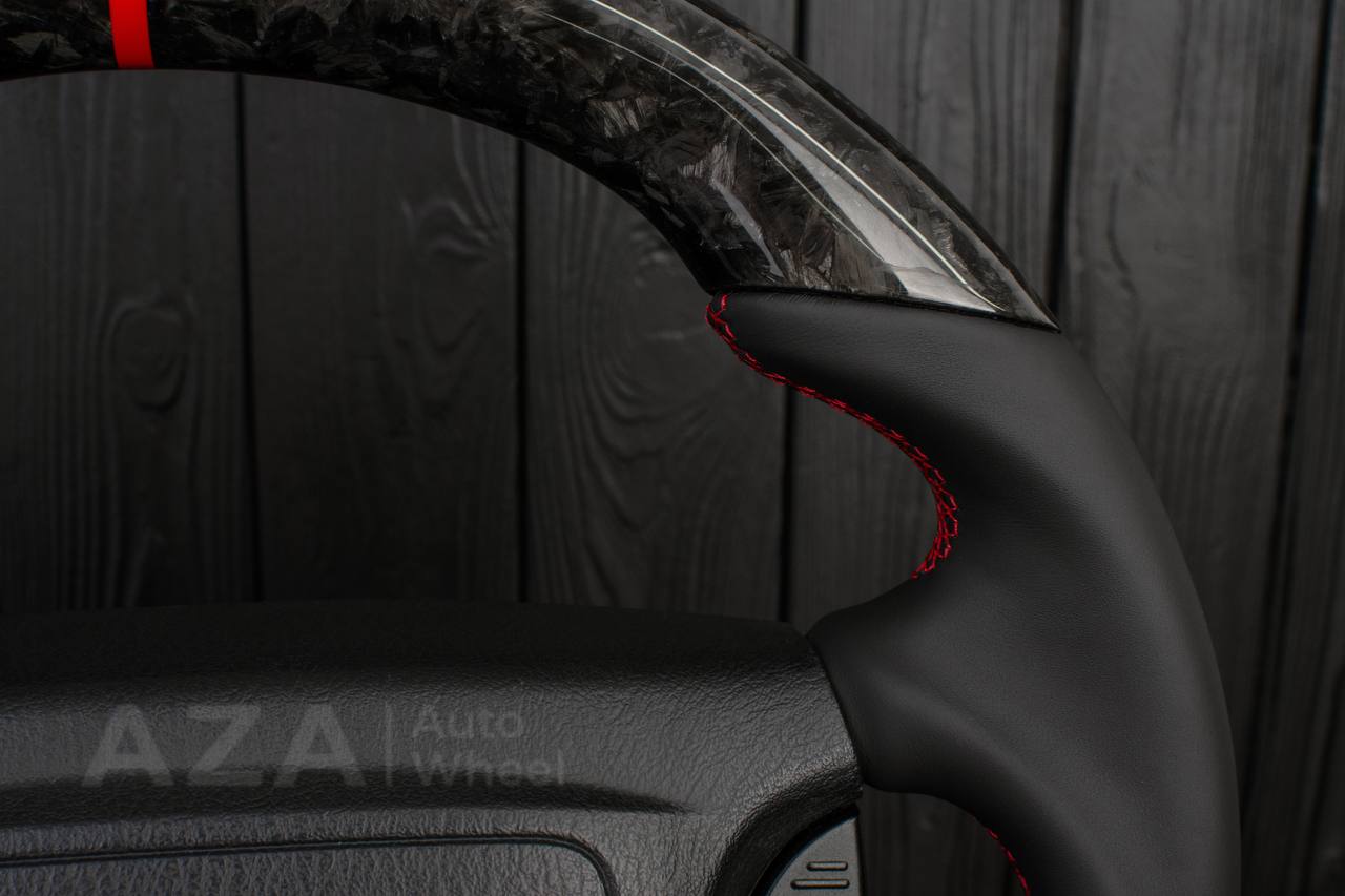 Custom Steering wheel DODGE RAM Dakota 2ND GEN 1998-2002 Forged carbon/Napa italian leather/Red details (can be any color) - Image 9