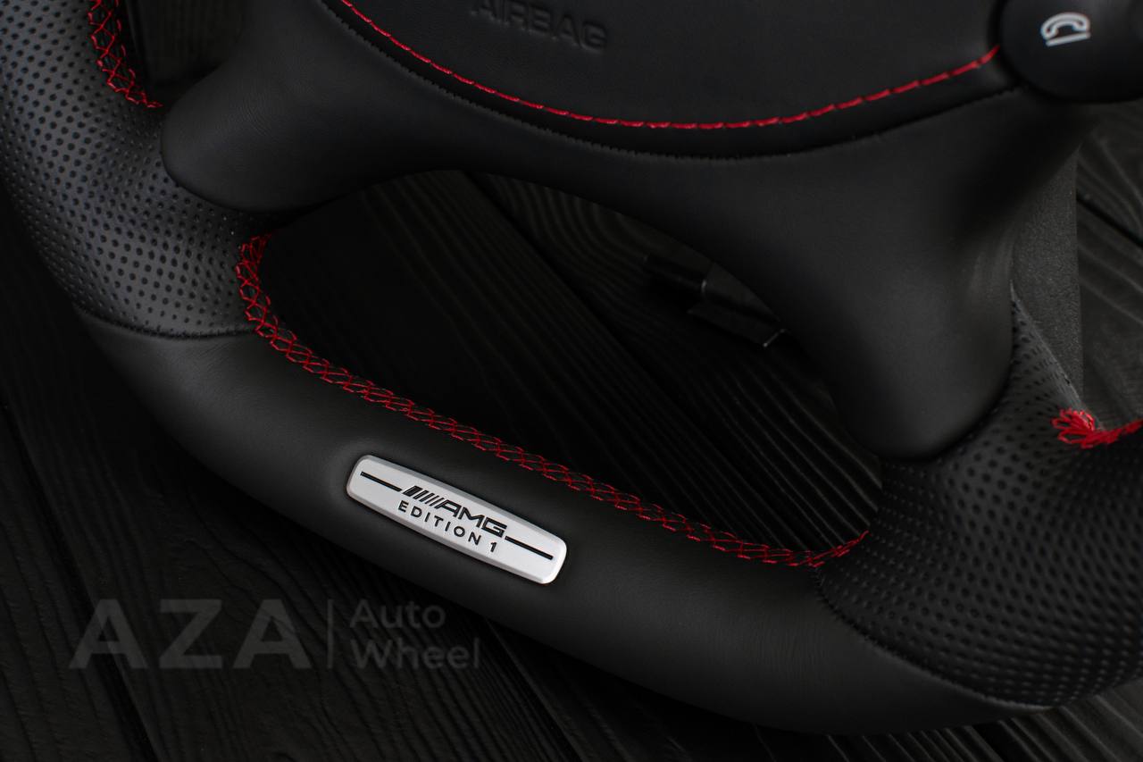 Steering Wheel Mercedes W219 R230 CLK55 SL65 CLS55 CLS500 SL55 AMG Napa leather/Perforated leather/Red details/Srs cover - Image 7