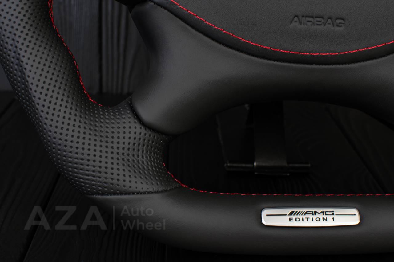 Steering Wheel Mercedes W219 R230 CLK55 SL65 CLS55 CLS500 SL55 AMG Napa leather/Perforated leather/Red details/Srs cover - Image 10