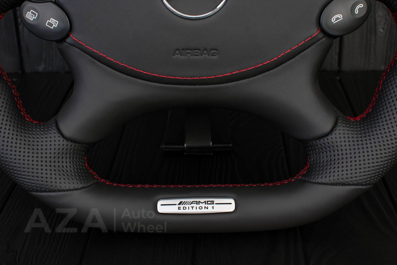 Steering Wheel Mercedes W219 R230 CLK55 SL65 CLS55 CLS500 SL55 AMG Napa leather/Perforated leather/Red details/Srs cover - Image 11