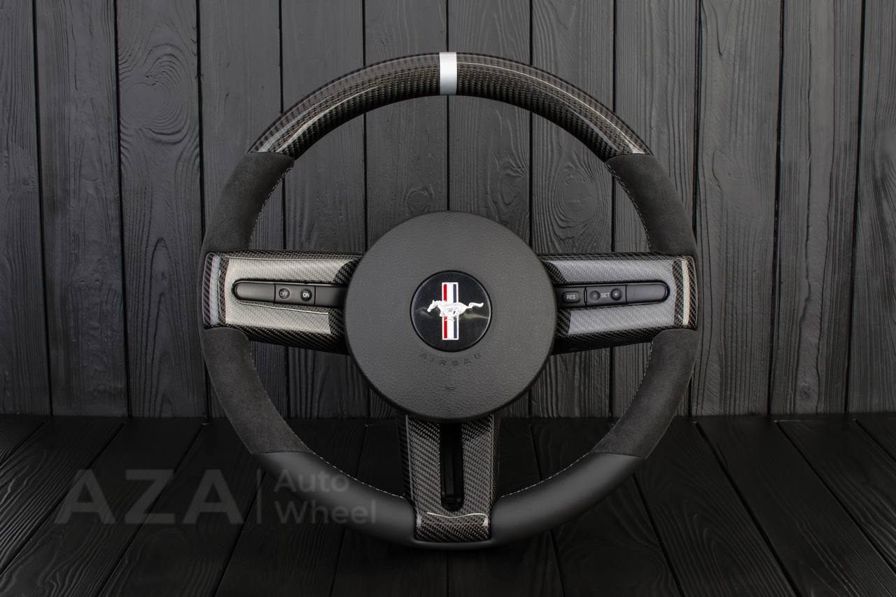 Steering wheel Ford Mustang/Cobra/Saleen 2005-09 Carbon fiber trims/Alcantara/Napa leather (can be any color stripe and stitching)