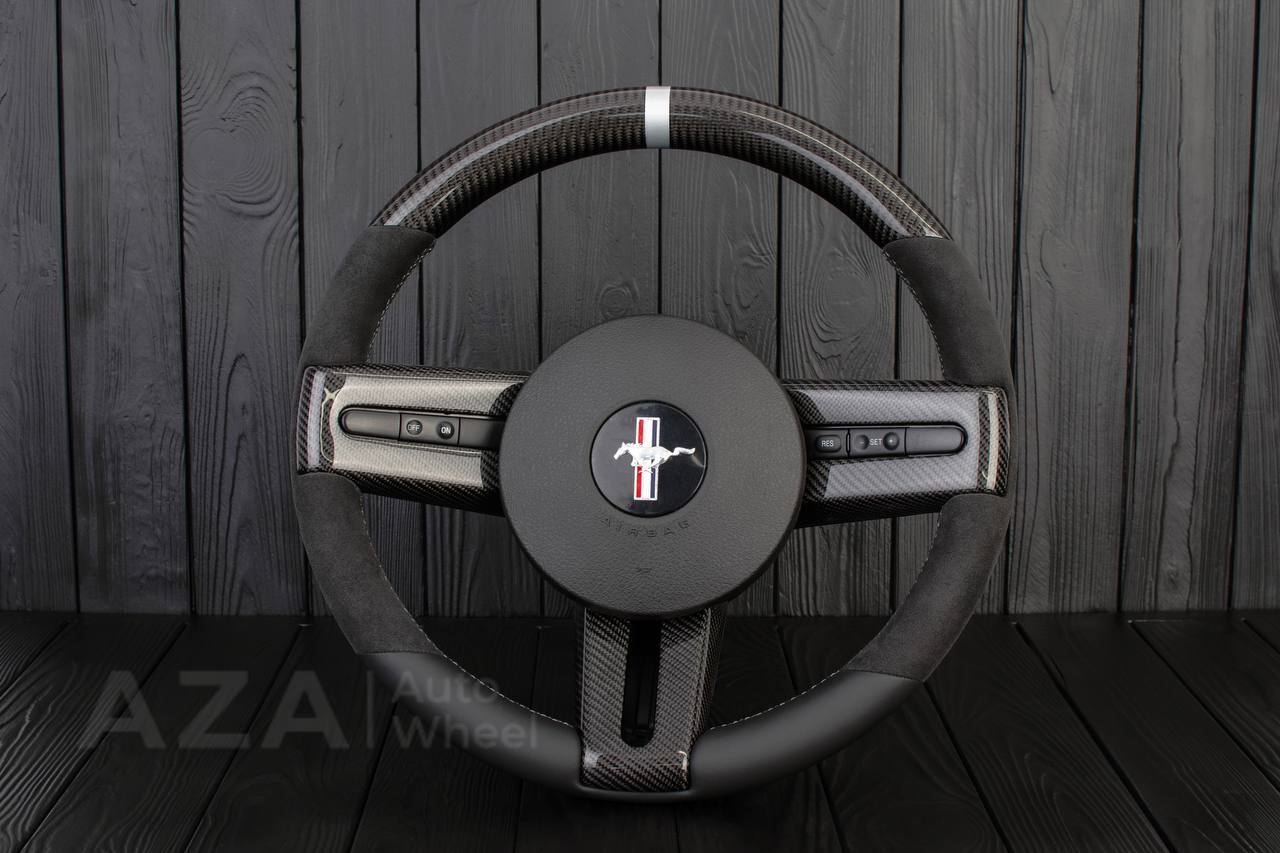 Steering wheel Ford Mustang/Cobra/Saleen 2005-09 Carbon fiber trims/Alcantara/Napa leather (can be any color stripe and stitching) - Image 2
