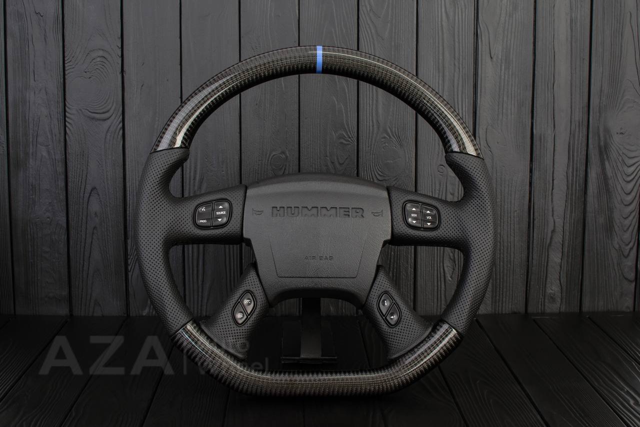 Steering wheel Hummer H2 Carbon fiber/Perforated leather/Light blue stripe