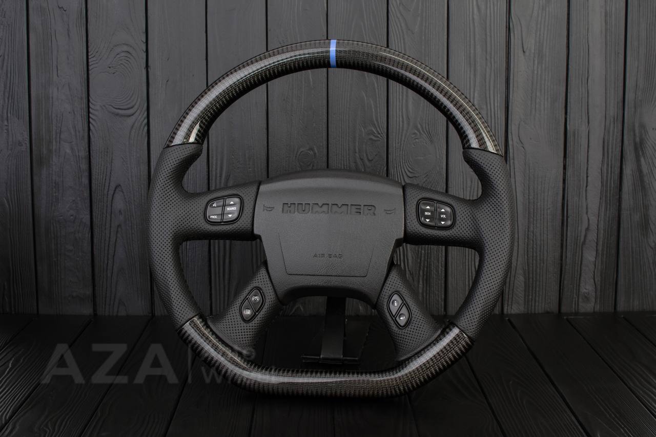 Steering wheel Hummer H2 Carbon fiber/Perforated leather/Light blue stripe - Image 3