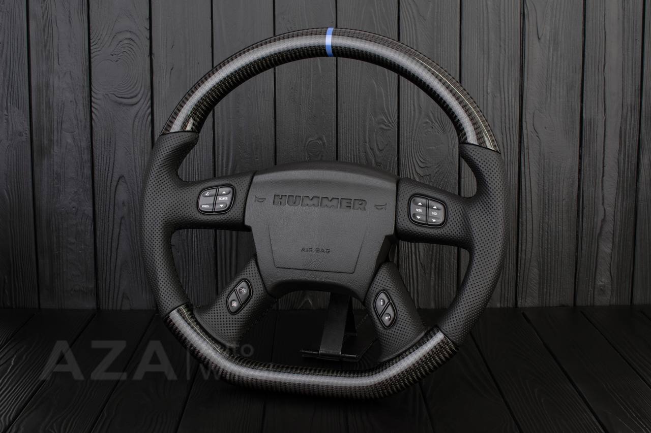 Steering wheel Hummer H2 Carbon fiber/Perforated leather/Light blue stripe - Image 4