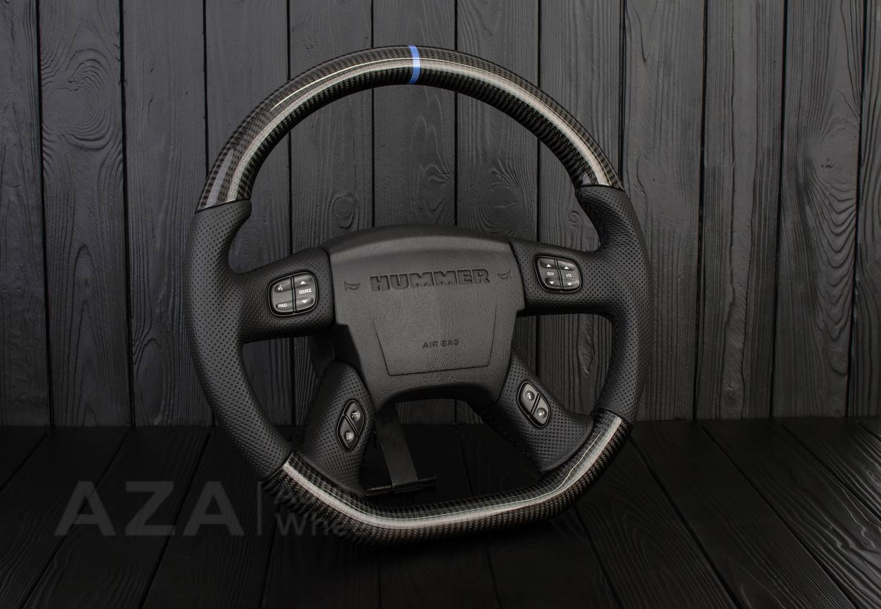 Steering wheel Hummer H2 Carbon fiber/Perforated leather/Light blue stripe - Image 5