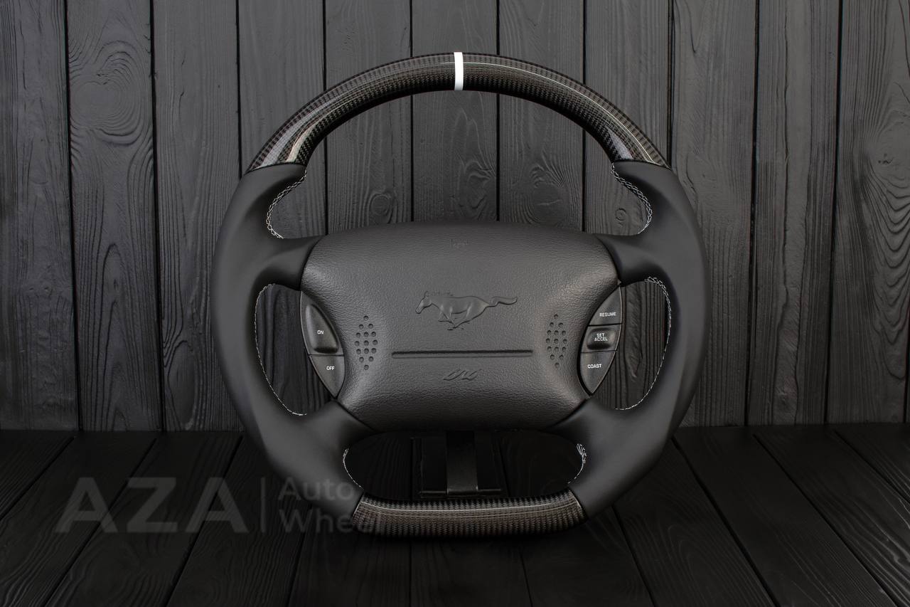Steering wheel Ford Mustang GT Cobra Carbon fiber/Smooth leather/White details