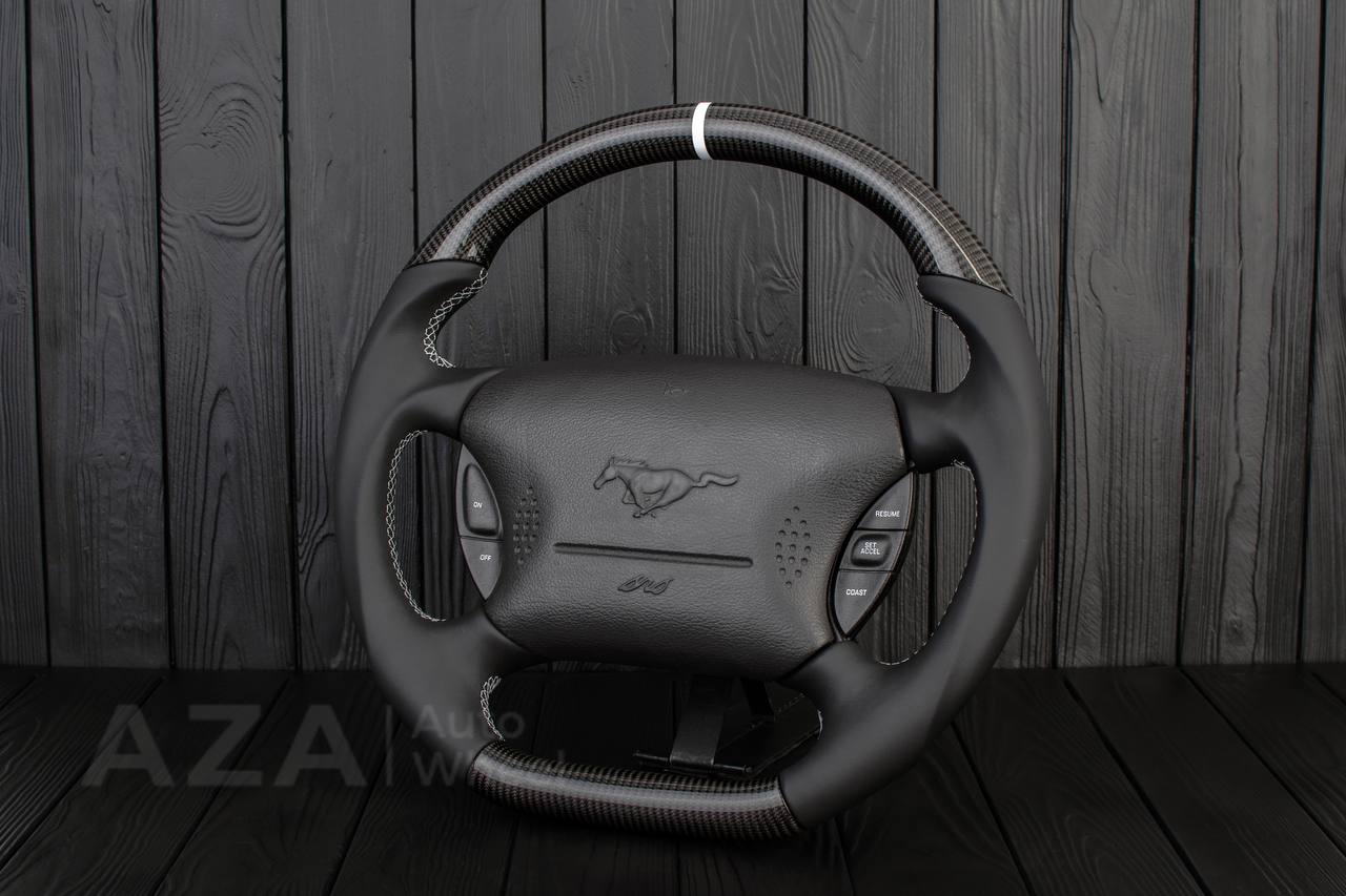 Steering wheel Ford Mustang GT Cobra Carbon fiber/Smooth leather/White details - Image 3