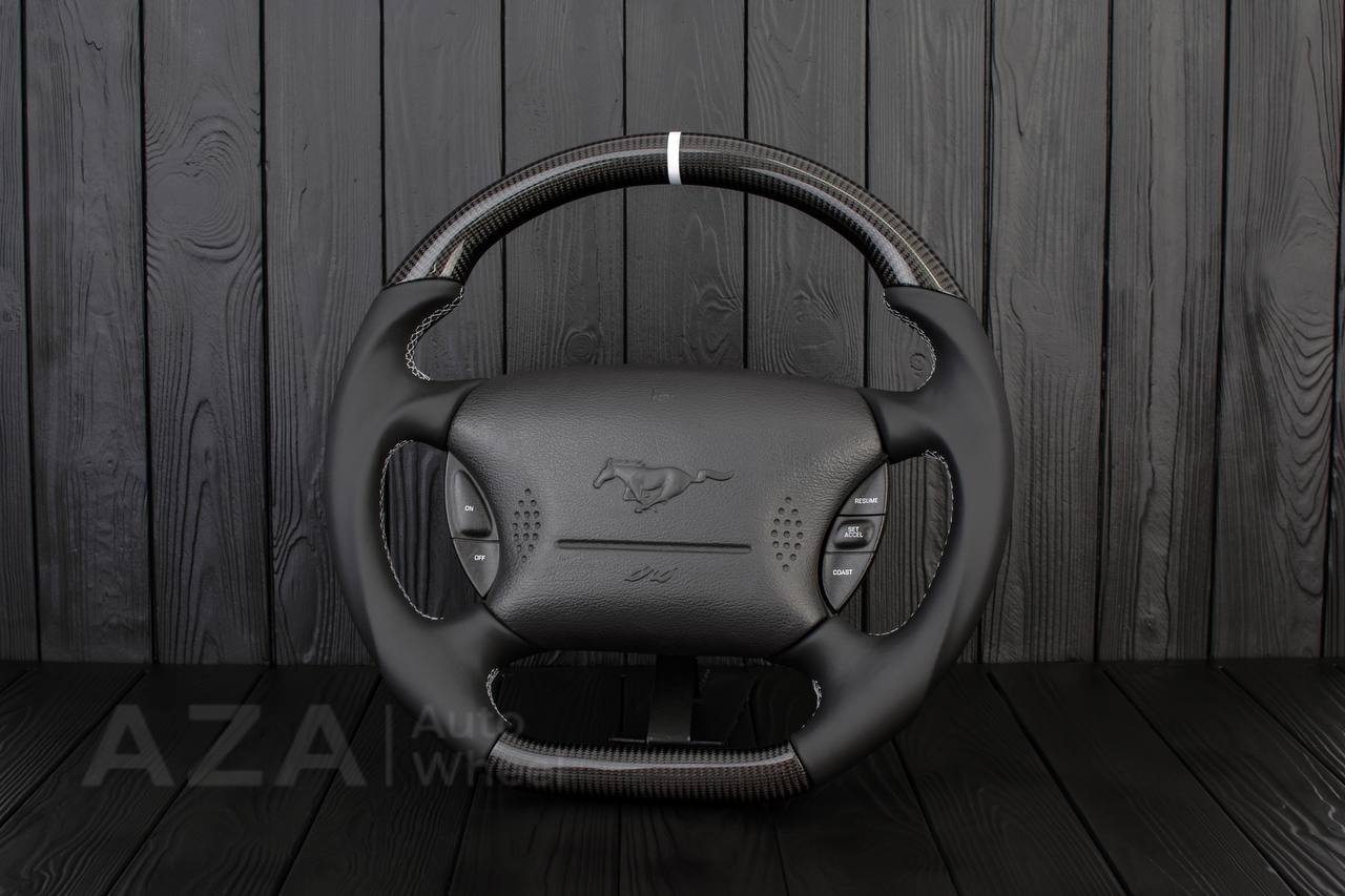 Steering wheel Ford Mustang GT Cobra Carbon fiber/Smooth leather/White details - Image 4