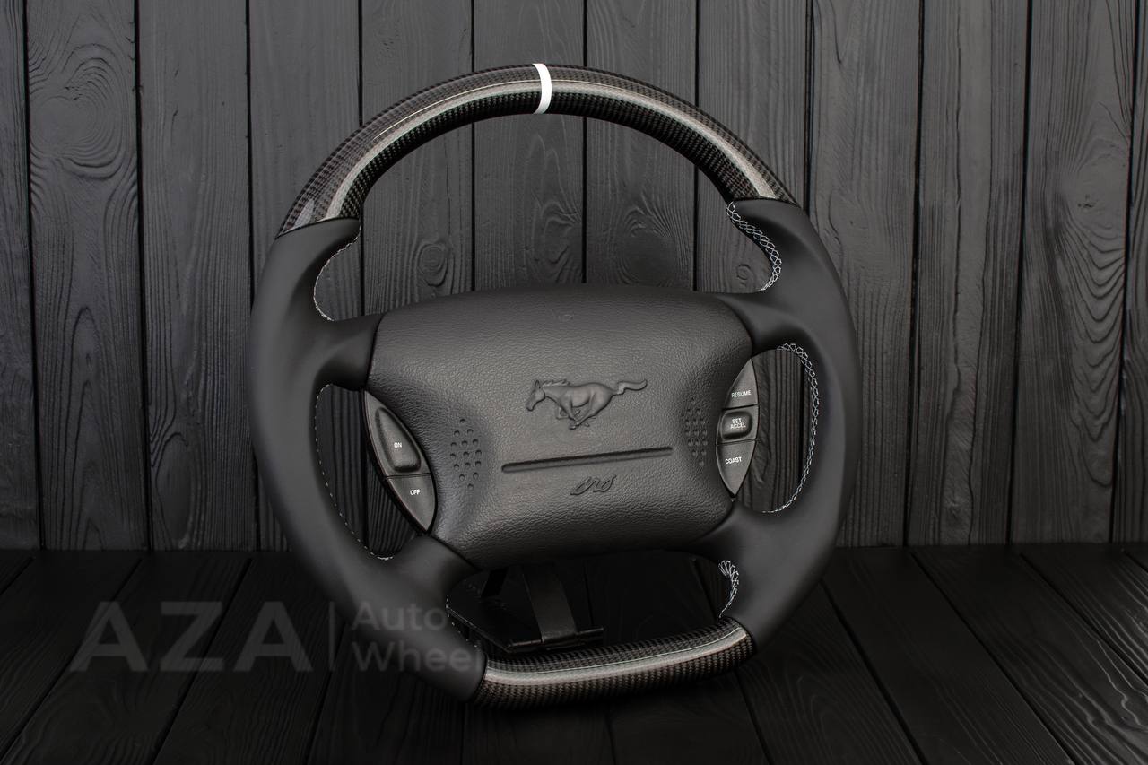 Steering wheel Ford Mustang GT Cobra Carbon fiber/Smooth leather/White details - Image 5