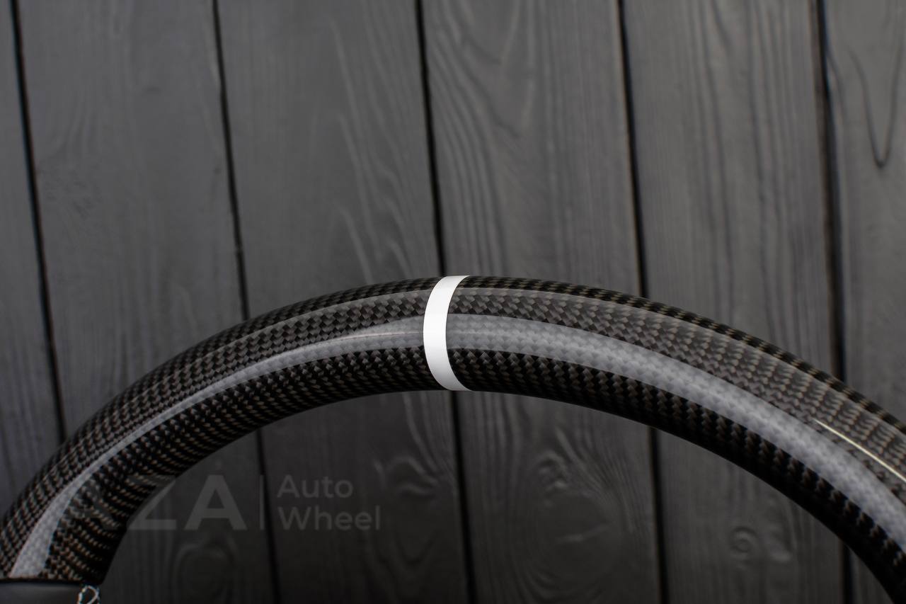 Steering wheel Ford Mustang GT Cobra Carbon fiber/Smooth leather/White details - Image 7