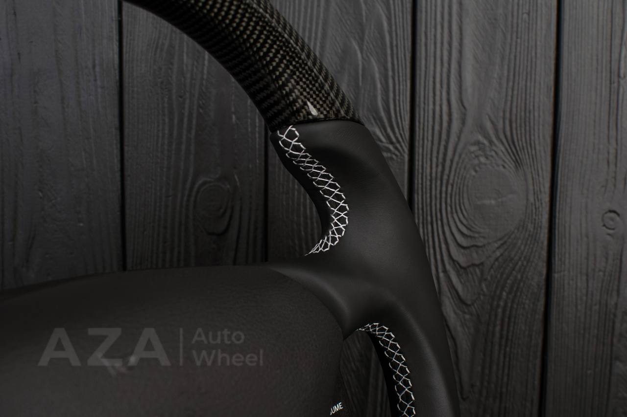 Steering wheel Ford Mustang GT Cobra Carbon fiber/Smooth leather/White details - Image 13