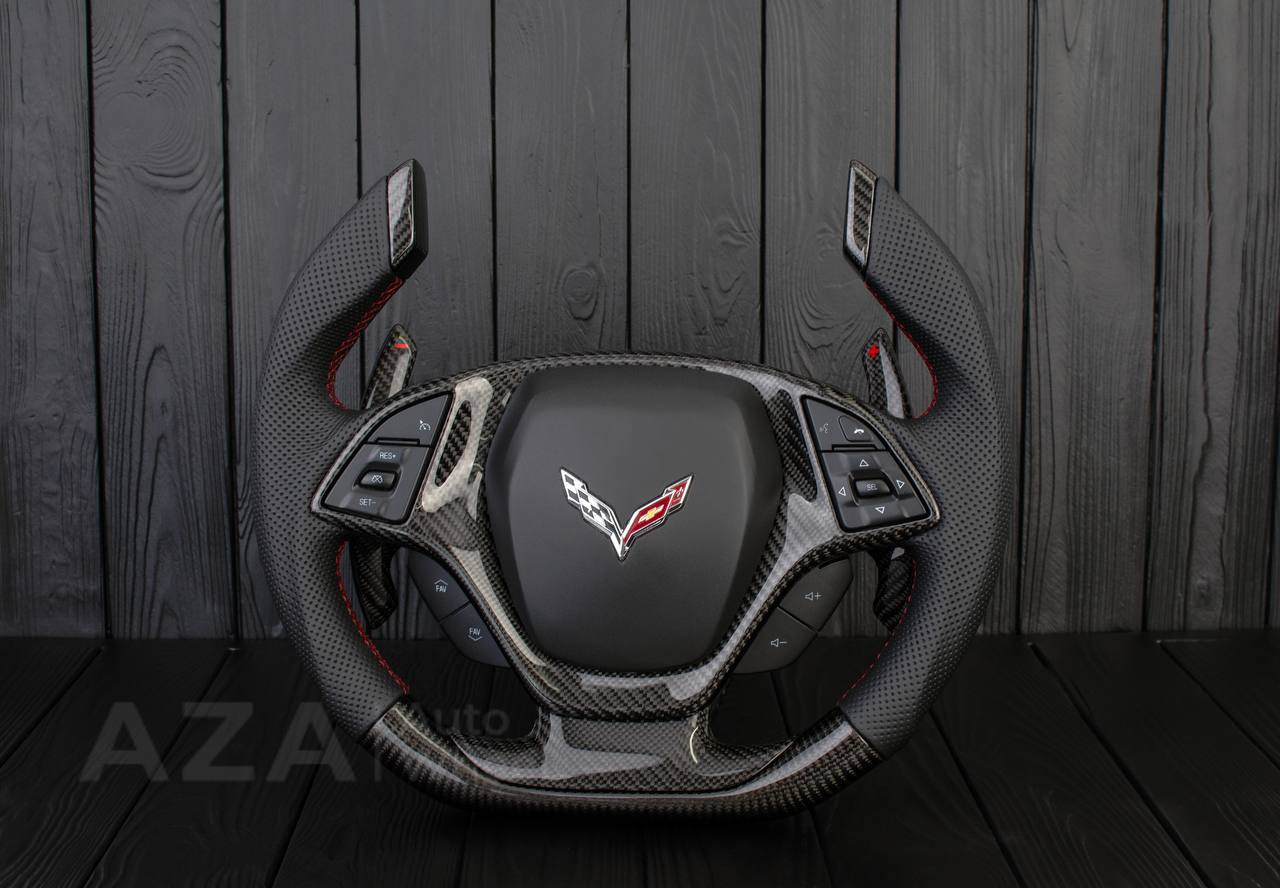 Steering wheel Chevrolet Corvette C7 2014-2019 Jet style rev match or +- paddles (can be any color stitch) Carbon fiber/Perforated leather