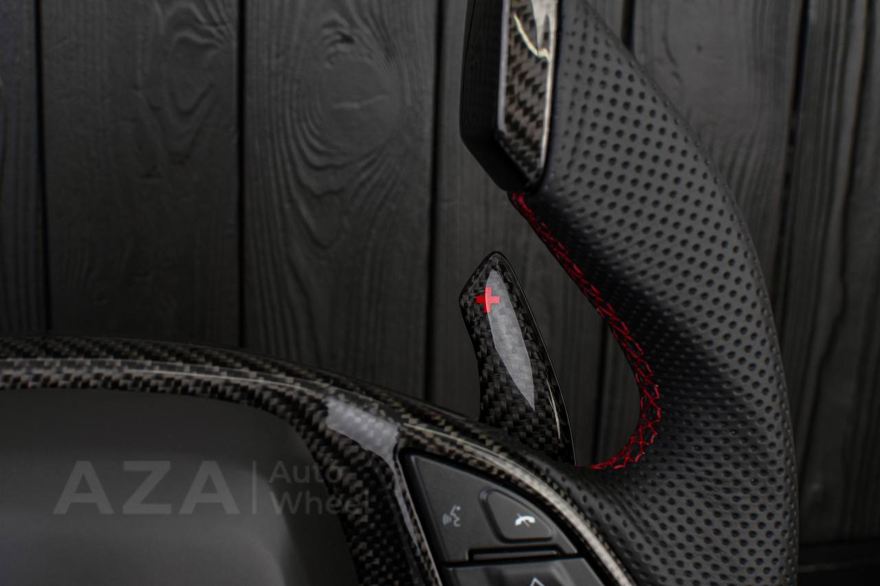 Steering wheel Chevrolet Corvette C7 2014-2019 Jet style rev match or +- paddles (can be any color stitch) Carbon fiber/Perforated leather - Image 6