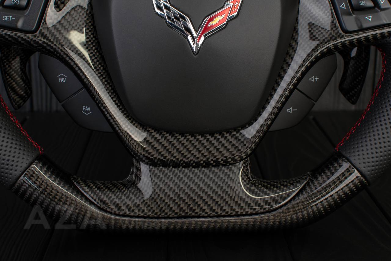 Steering wheel Chevrolet Corvette C7 2014-2019 Jet style rev match or +- paddles (can be any color stitch) Carbon fiber/Perforated leather - Image 7