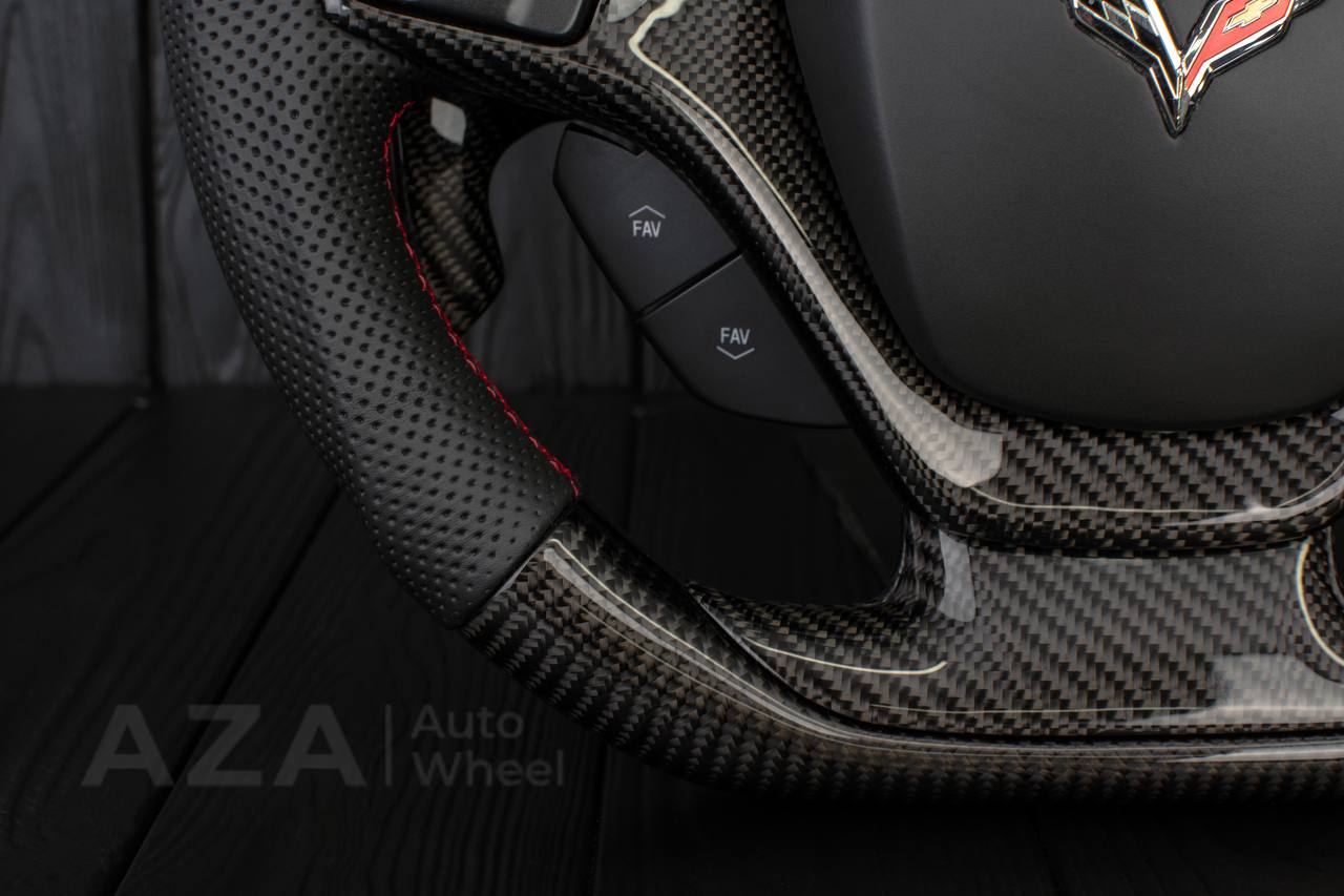 Steering wheel Chevrolet Corvette C7 2014-2019 Jet style rev match or +- paddles (can be any color stitch) Carbon fiber/Perforated leather - Image 8