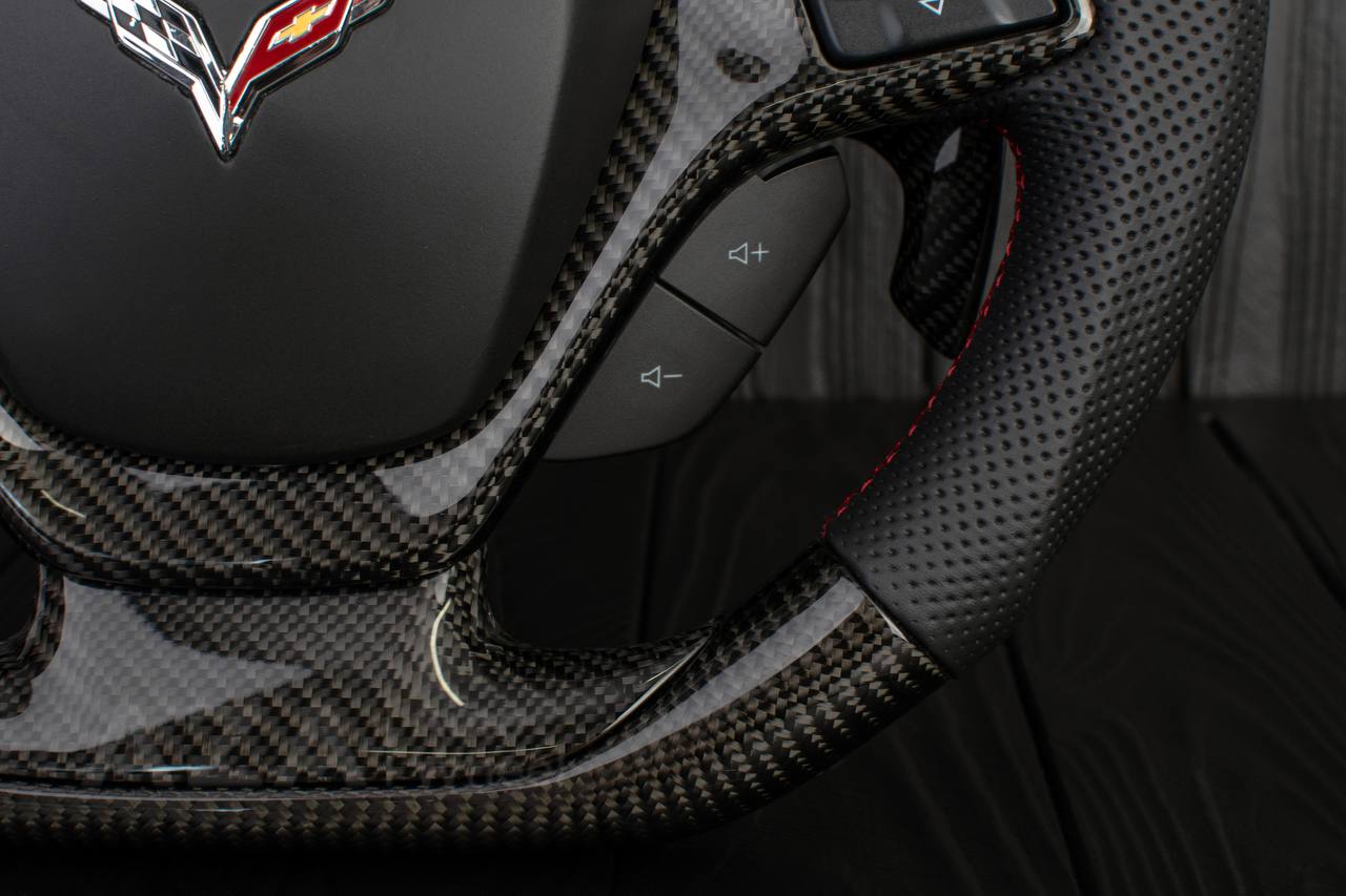 Steering wheel Chevrolet Corvette C7 2014-2019 Jet style rev match or +- paddles (can be any color stitch) Carbon fiber/Perforated leather - Image 9