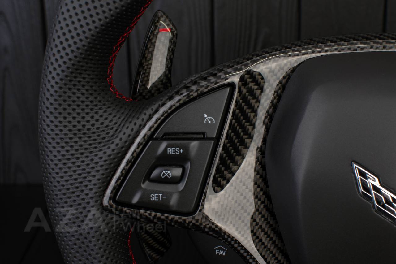 Steering wheel Chevrolet Corvette C7 2014-2019 Jet style rev match or +- paddles (can be any color stitch) Carbon fiber/Perforated leather - Image 10