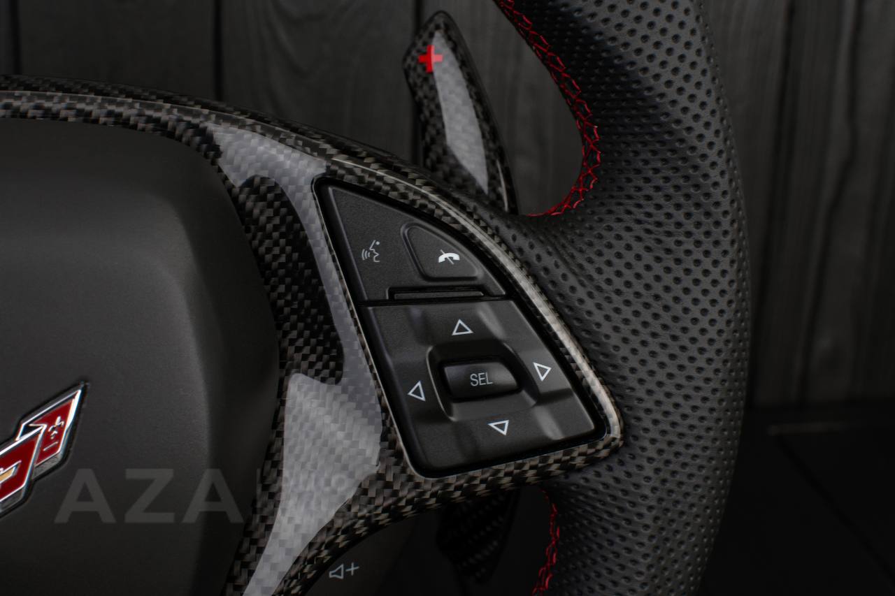 Steering wheel Chevrolet Corvette C7 2014-2019 Jet style rev match or +- paddles (can be any color stitch) Carbon fiber/Perforated leather - Image 11