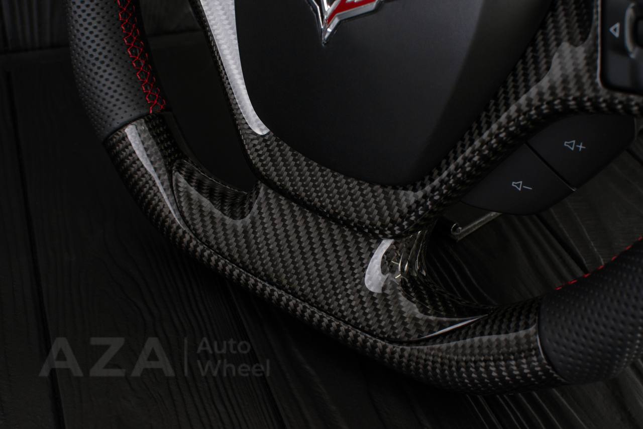 Steering wheel Chevrolet Corvette C7 2014-2019 Jet style rev match or +- paddles (can be any color stitch) Carbon fiber/Perforated leather - Image 13