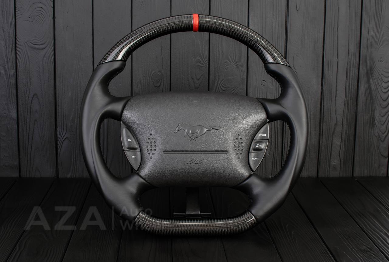 Steering wheel Ford Mustang 94-2004 GT Cobra Carbon fiber/Smooth leather/Red leather stripe