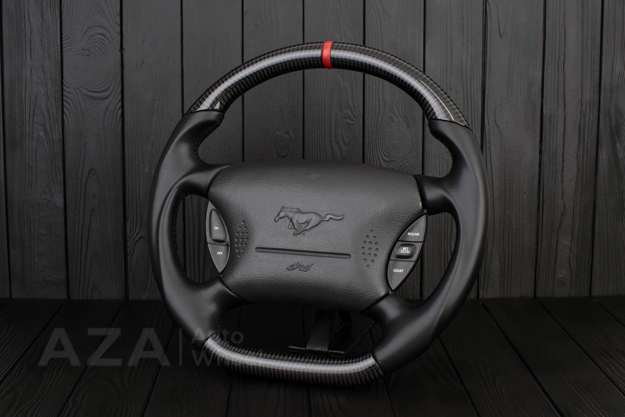 Steering wheel Ford Mustang 94-2004 GT Cobra Carbon fiber/Smooth leather/Red leather stripe - Image 4