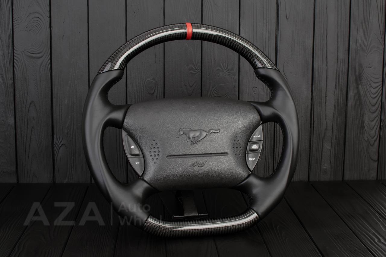 Steering wheel Ford Mustang 94-2004 GT Cobra Carbon fiber/Smooth leather/Red leather stripe - Image 5