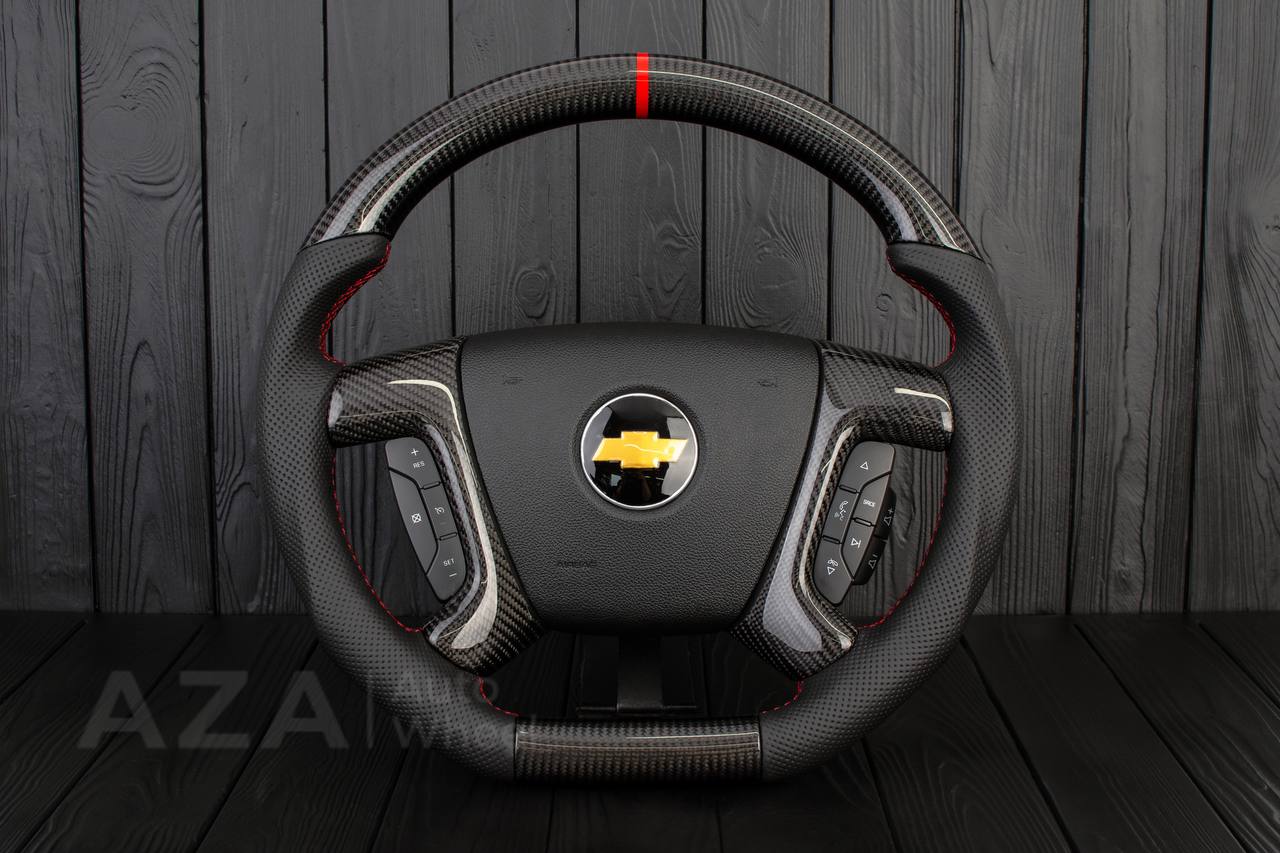 Steering wheel GM, Silverado, Sierra, Escalade (2007-2014) Carbon fiber/Perforated leather/Red details