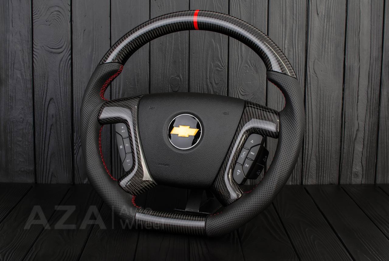 Steering wheel GM, Silverado, Sierra, Escalade (2007-2014) Carbon fiber/Perforated leather/Red details - Image 3
